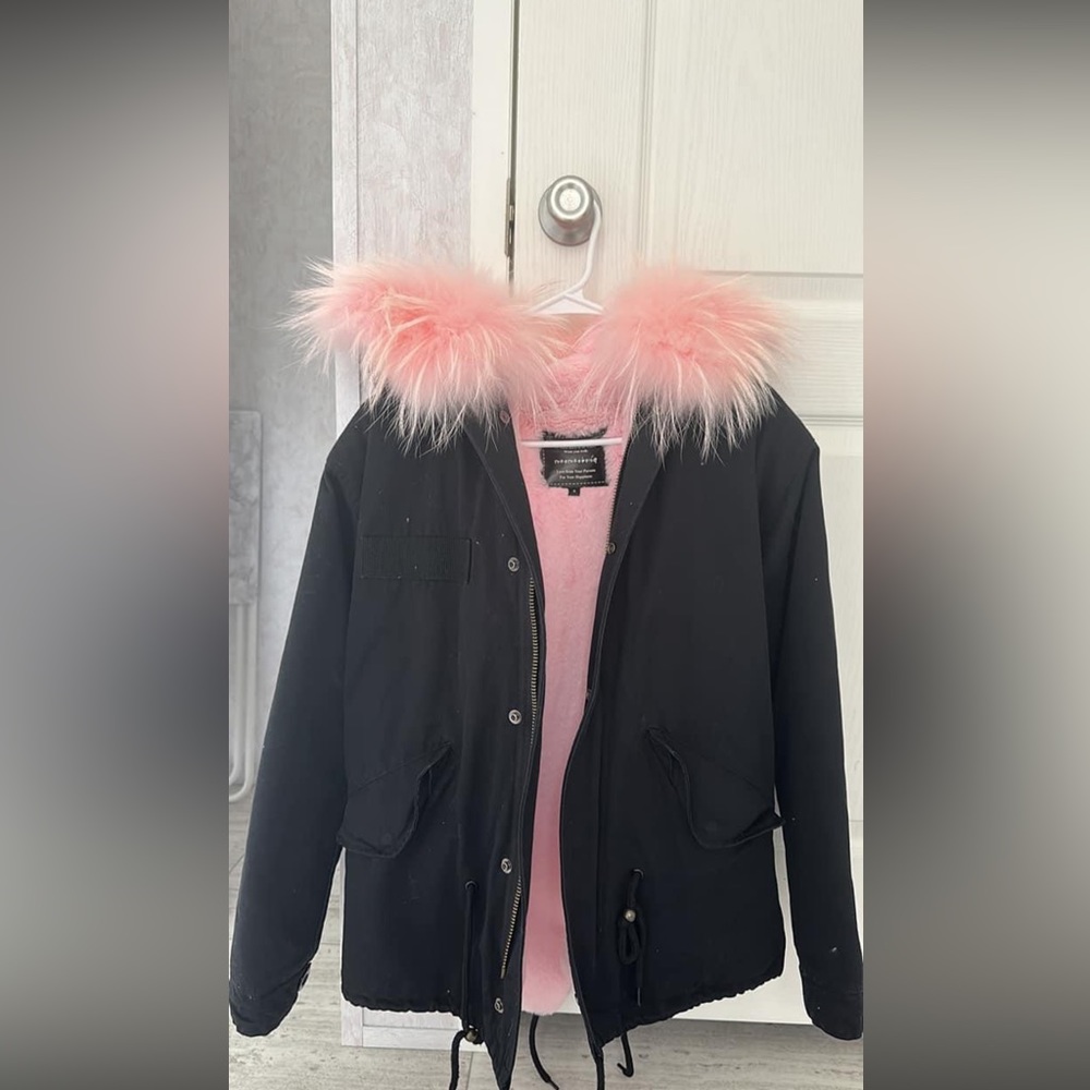 Black and pink fauxfur jacket